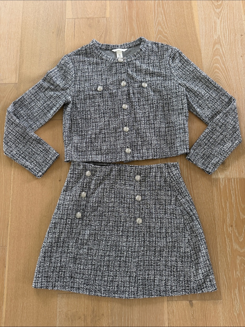 H&M Cute Tweed Two-Piece Set - Button-Front Jacket & Skirt - Size M